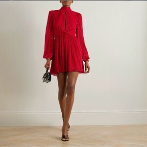 Rebecca Vallance Cutout Cocktail Party Dress Size 6 Red Plisse Tulle Long Sleeve